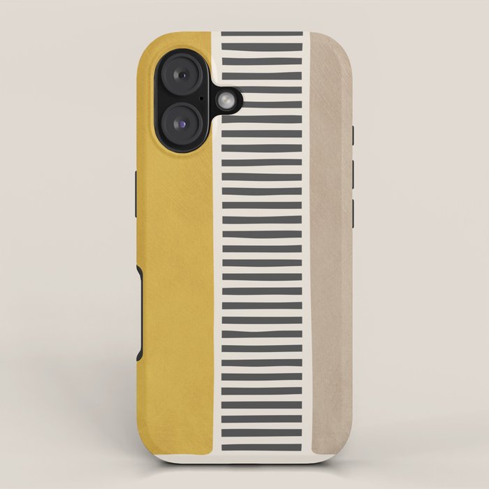 Mustard Beige Black Lines Abstract Art iPhone Case Gallery Image 1