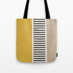Mustard Beige Black Lines Abstract Art Tote Bag Gallery Image 1