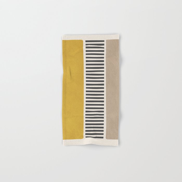 Mustard Beige Black Lines Abstract Art Bath Towel Gallery Image 1