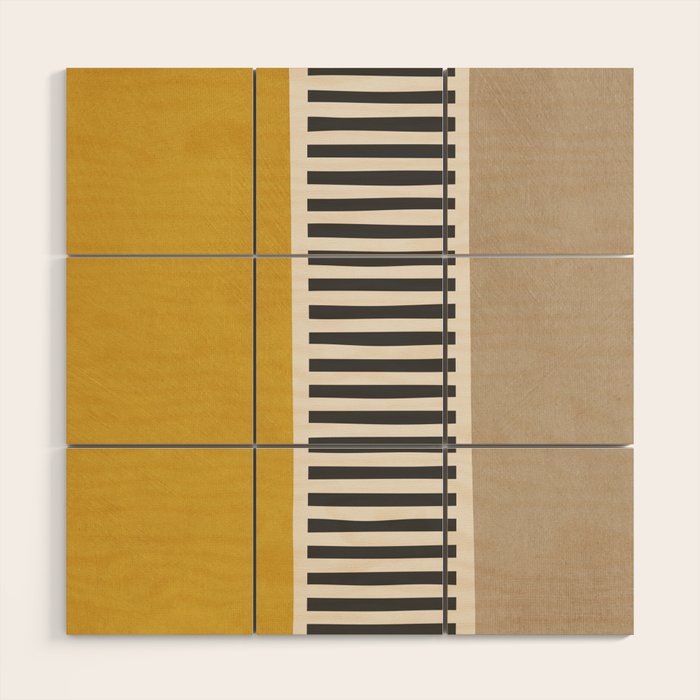 Mustard Beige Black Lines Abstract Art Wood Wall Art Gallery Image 1