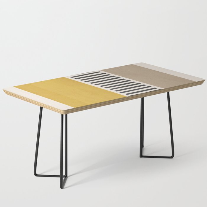 Mustard Beige Black Lines Abstract Art Coffee Table Gallery Image 1