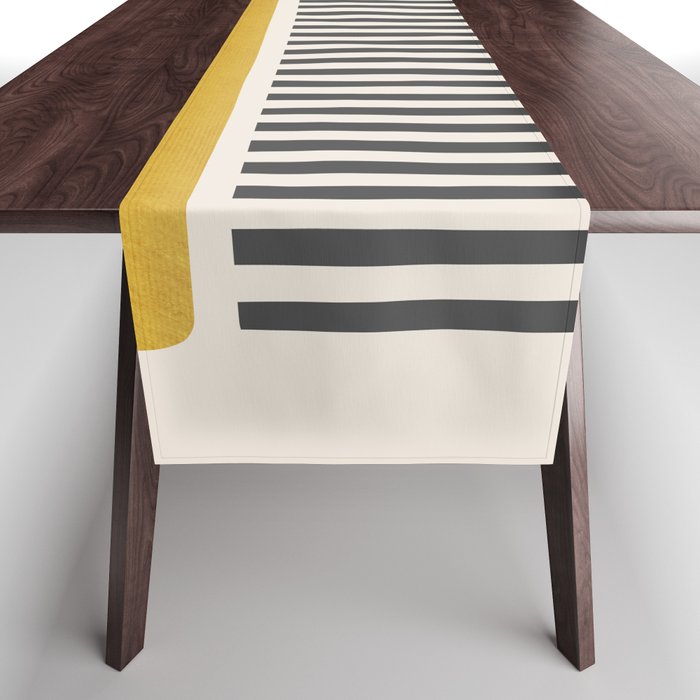 Mustard Beige Black Lines Abstract Art Table Runner Gallery Image 1