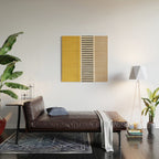 Mustard Beige Black Lines Abstract Art Wood Wall Art Gallery Image 2