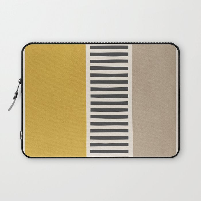 Mustard Beige Black Lines Abstract Art Laptop Sleeve Gallery Image 1