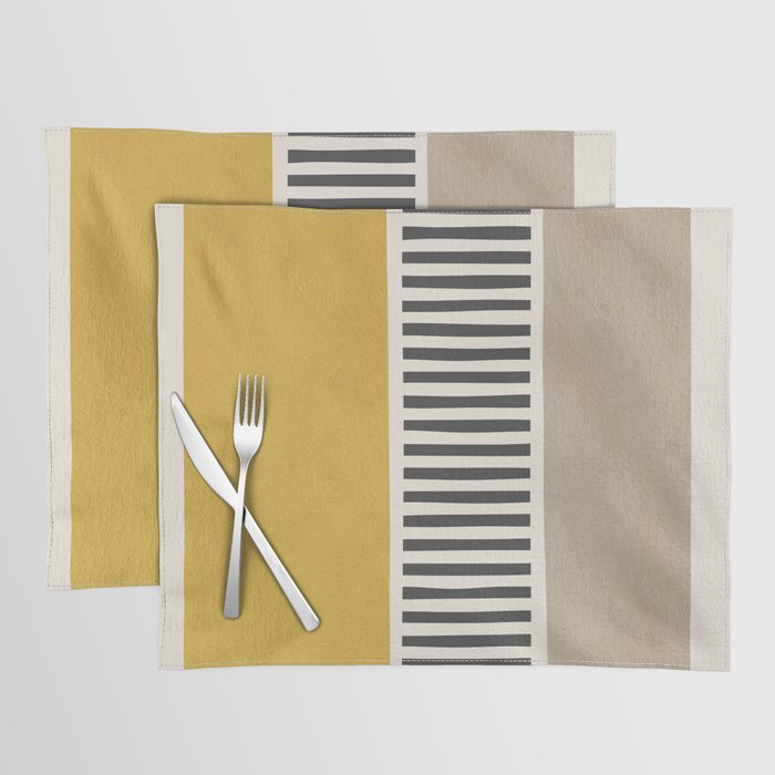 Mustard Beige Black Lines Abstract Art Placemat Gallery Image 1