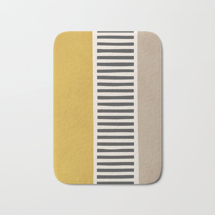 Mustard Beige Black Lines Abstract Art Bath Mat Gallery Image 1