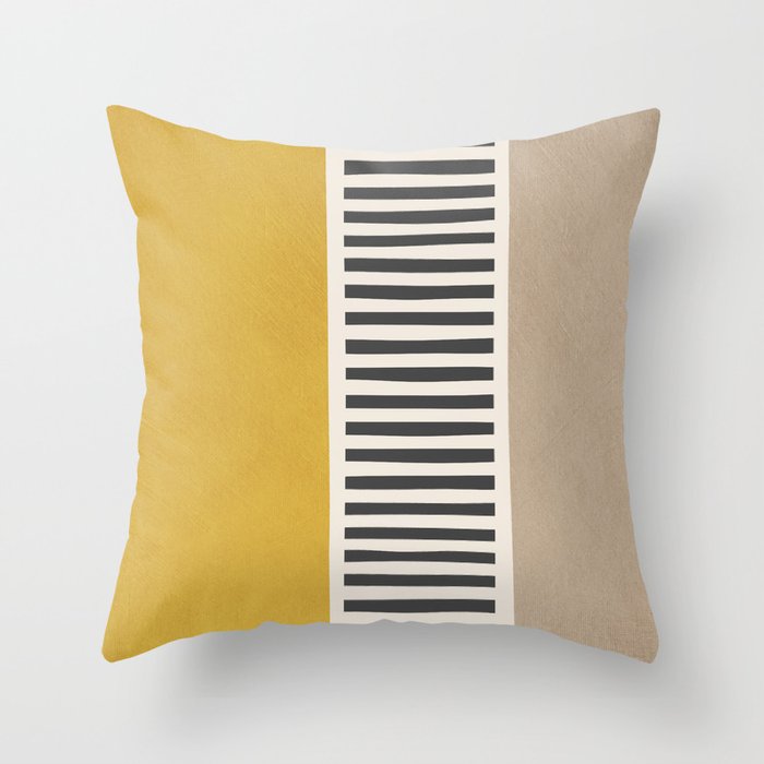 Mustard Beige Black Lines Abstract Art Throw Pillow Gallery Image 1