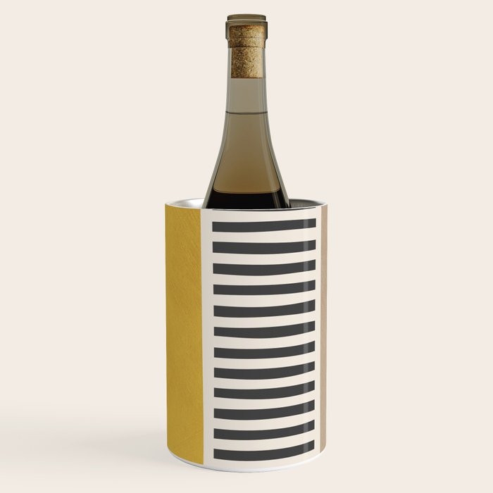Mustard Beige Black Lines Abstract Art Wine Chiller Gallery Image 1