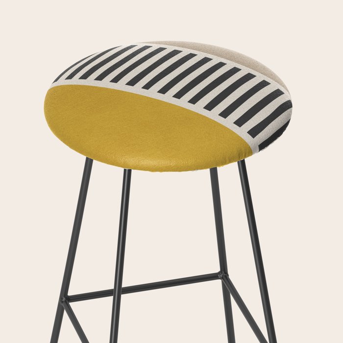 Mustard Beige Black Lines Abstract Art Stool Gallery Image 2