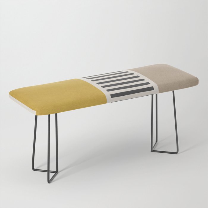 Mustard Beige Black Lines Abstract Art Bench Gallery Image 1