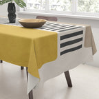 Mustard Beige Black Lines Abstract Art Tablecloth Gallery Image 3