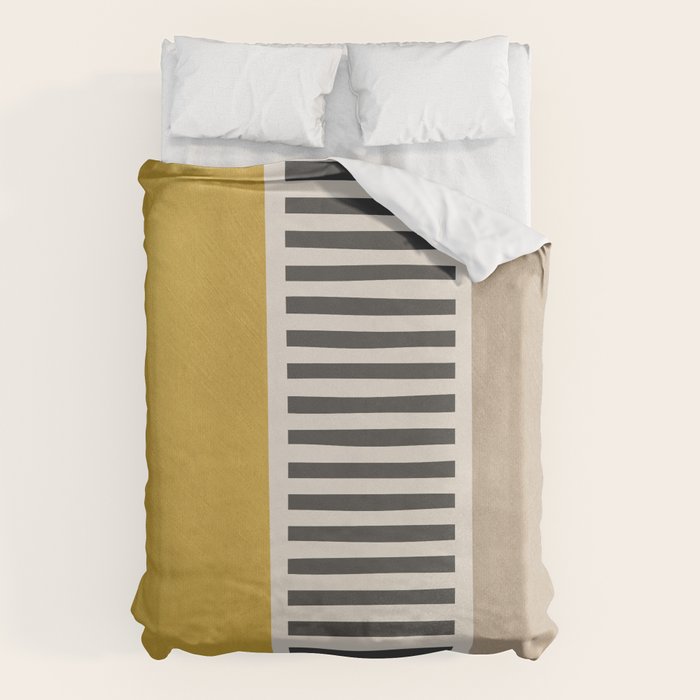Mustard Beige Black Lines Abstract Art Duvet Cover Gallery Image 1