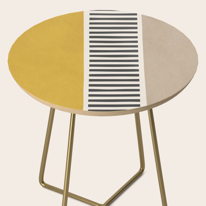Mustard Beige Black Lines Abstract Art Side Table Gallery Image 2