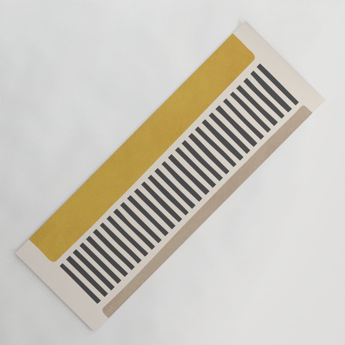 Mustard Beige Black Lines Abstract Art Yoga Mat Gallery Image 1