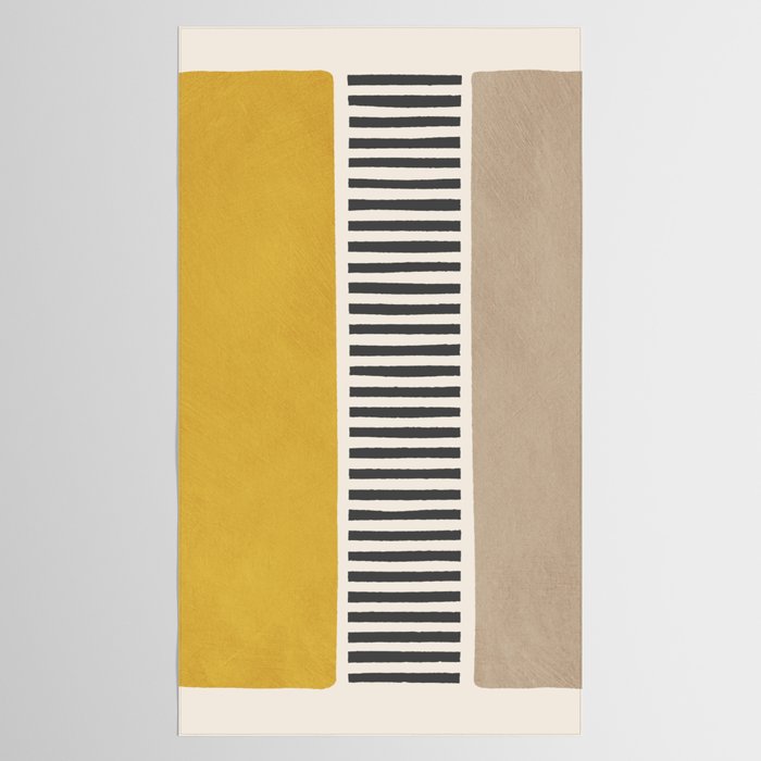 Mustard Beige Black Lines Abstract Art Tablecloth Gallery Image 2