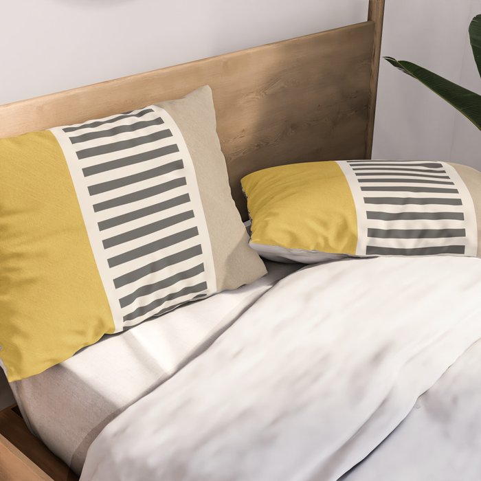 Mustard Beige Black Lines Abstract Art Pillow Sham Gallery Image 2