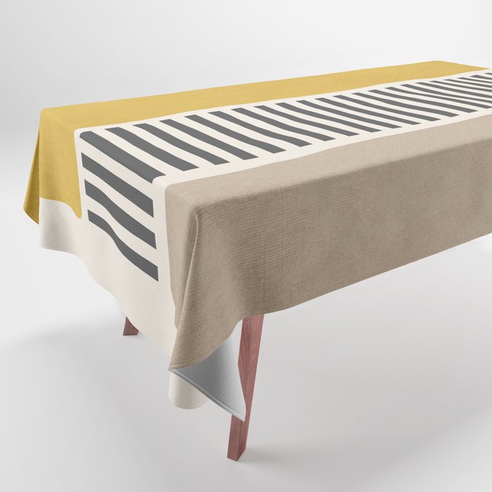 Mustard Beige Black Lines Abstract Art Tablecloth Gallery Image 1