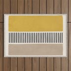 Mustard Beige Black Lines Abstract Art Outdoor Rug Gallery Image 1