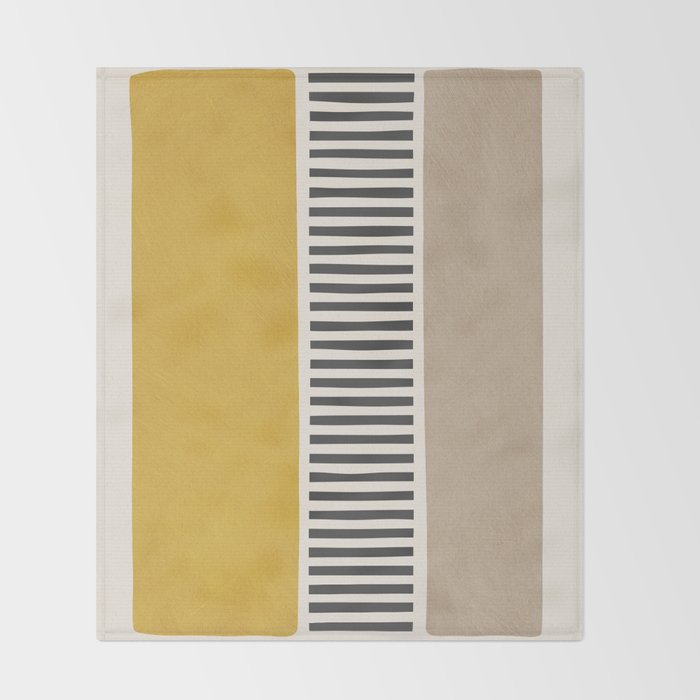 Mustard Beige Black Lines Abstract Art Throw Blanket Gallery Image 2