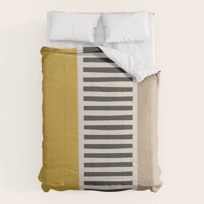 Mustard Beige Black Lines Abstract Art Comforter Gallery Image 6