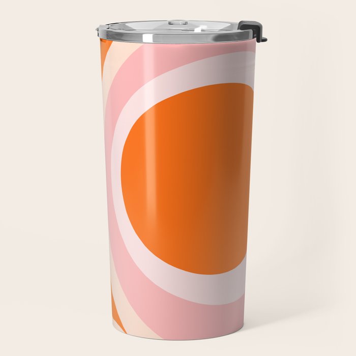 Calida - Retro Geometric Circle Pattern in Orange and Pink Travel Mug Gallery Image 2