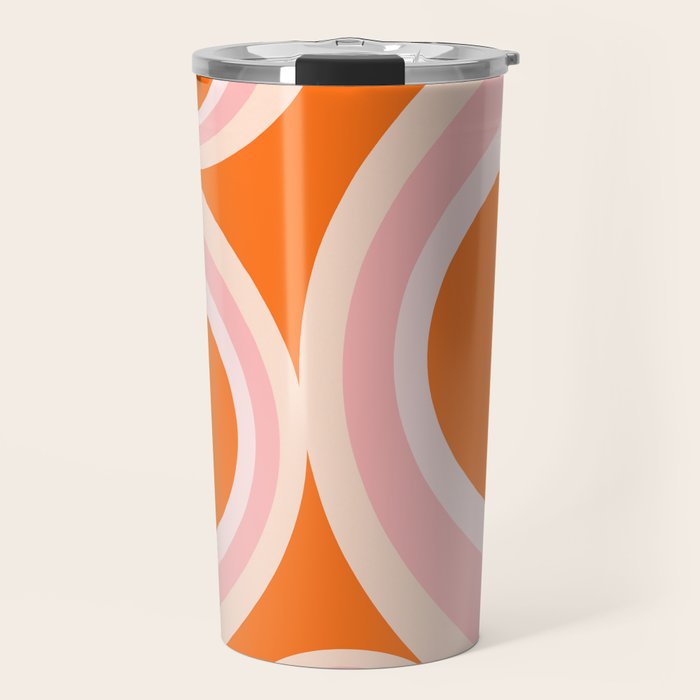 Calida - Retro Geometric Circle Pattern in Orange and Pink Travel Mug Gallery Image 1