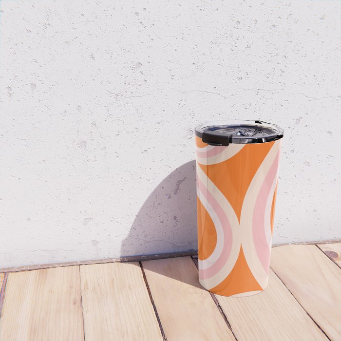 Calida - Retro Geometric Circle Pattern in Orange and Pink Travel Mug Gallery Image 4