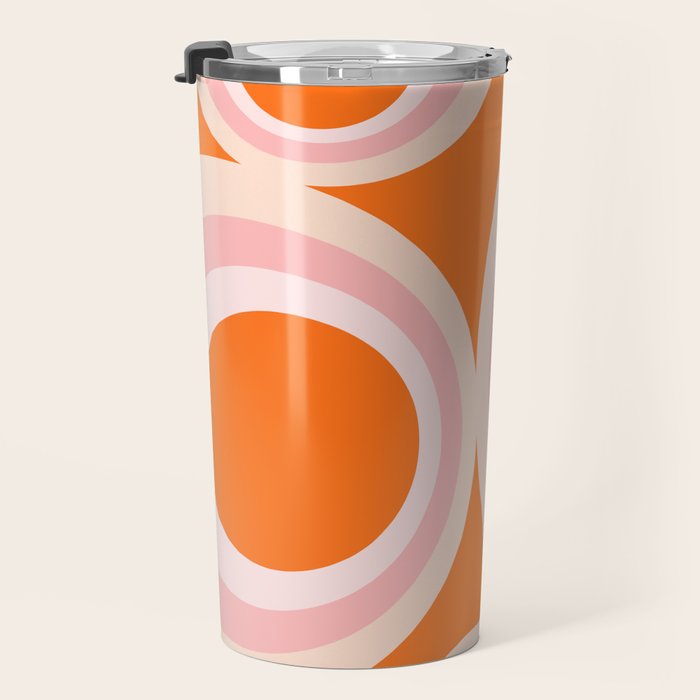 Calida - Retro Geometric Circle Pattern in Orange and Pink Travel Mug Gallery Image 3
