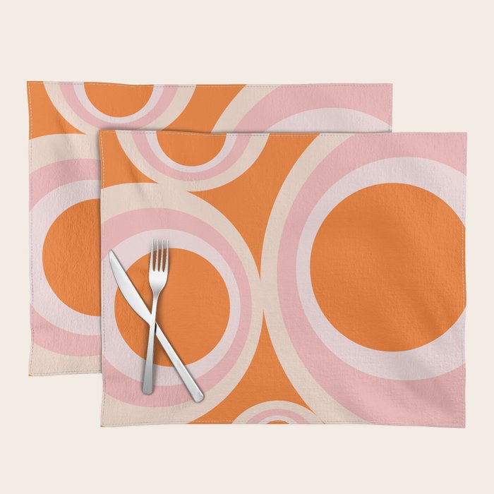 Calida - Retro Geometric Circle Pattern in Orange and Pink Placemat Gallery Image 1