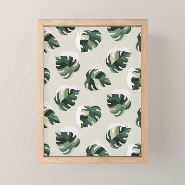 Cat and Plant Pattern 3 Mini Art Print Gallery Image 1