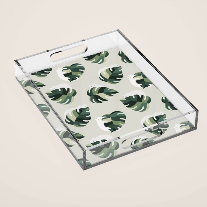 Cat and Plant Pattern 3 Acrylic Tray Gallery Image 1