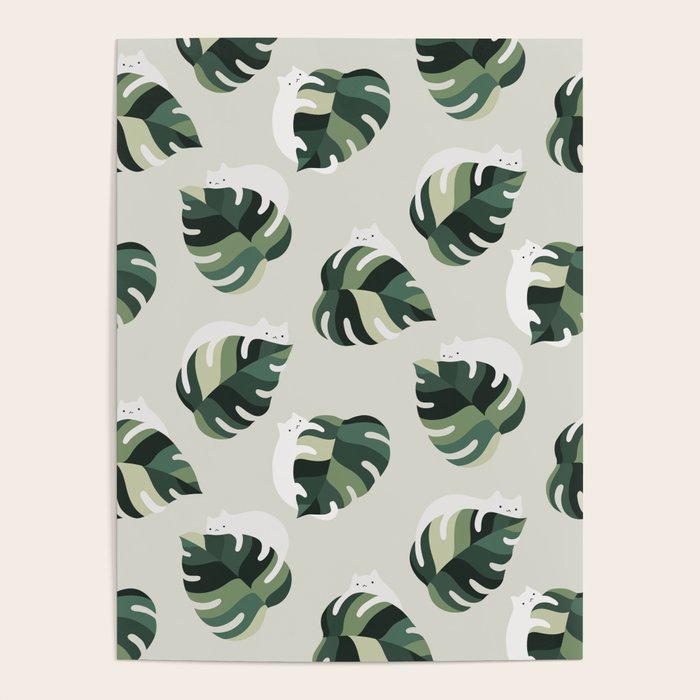 Cat and Plant Pattern 3 Poster Gallery Image 1