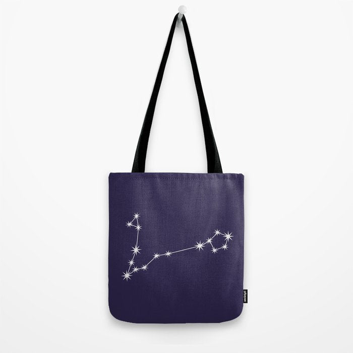 Pisces Zodiac Star Constellation Line Art Dark Purple Tote Bag Gallery Image 2
