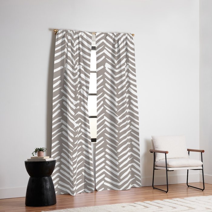 Abstract Herringbone Pattern, Rustic, Light Brown Window Curtain Gallery Image 2