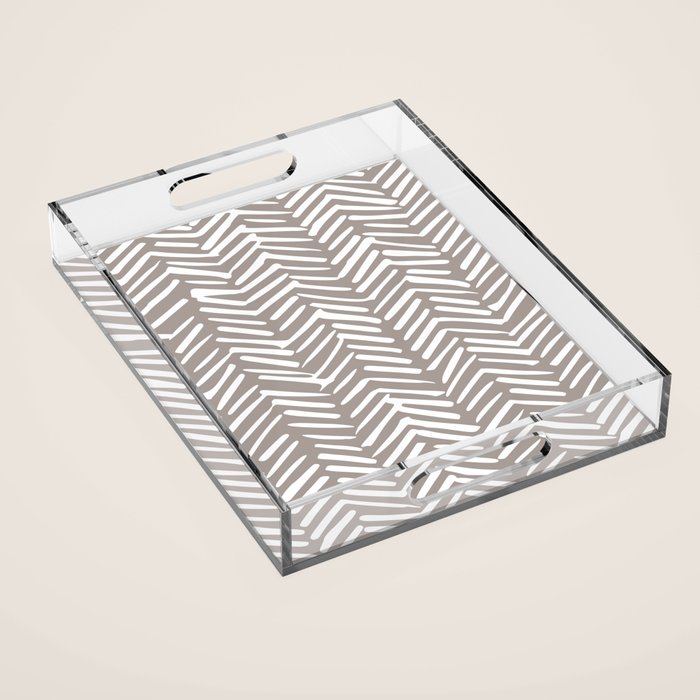 Abstract Herringbone Pattern, Rustic, Light Brown Acrylic Tray Gallery Image 1