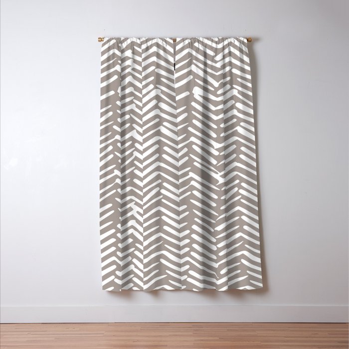 Abstract Herringbone Pattern, Rustic, Light Brown Window Curtain Gallery Image 3