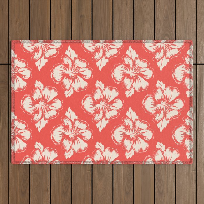 Red tropical summer flower art pattern Outdoor Rug Gallery Image 1