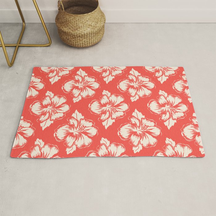 Red tropical summer flower art pattern Rug Gallery Image 1