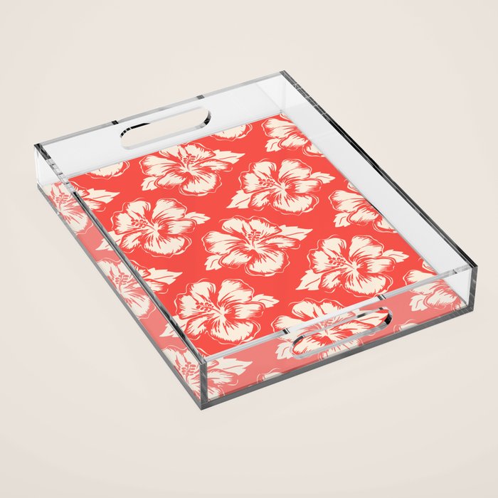 Red tropical summer flower art pattern Acrylic Tray Gallery Image 1