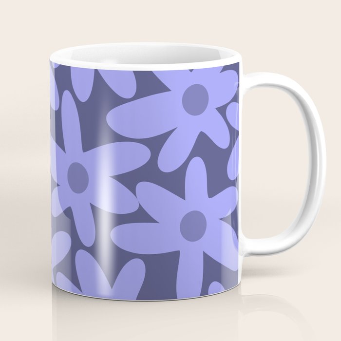 Daisy Time Retro Floral Pattern in Periwinkle Purple Coffee Mug Gallery Image 1