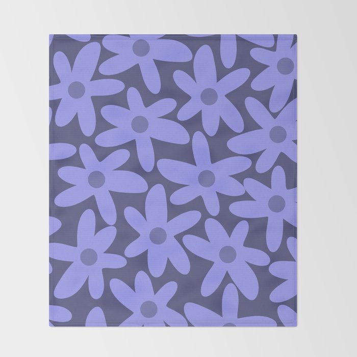 Daisy Time Retro Floral Pattern in Periwinkle Purple Throw Blanket Gallery Image 2