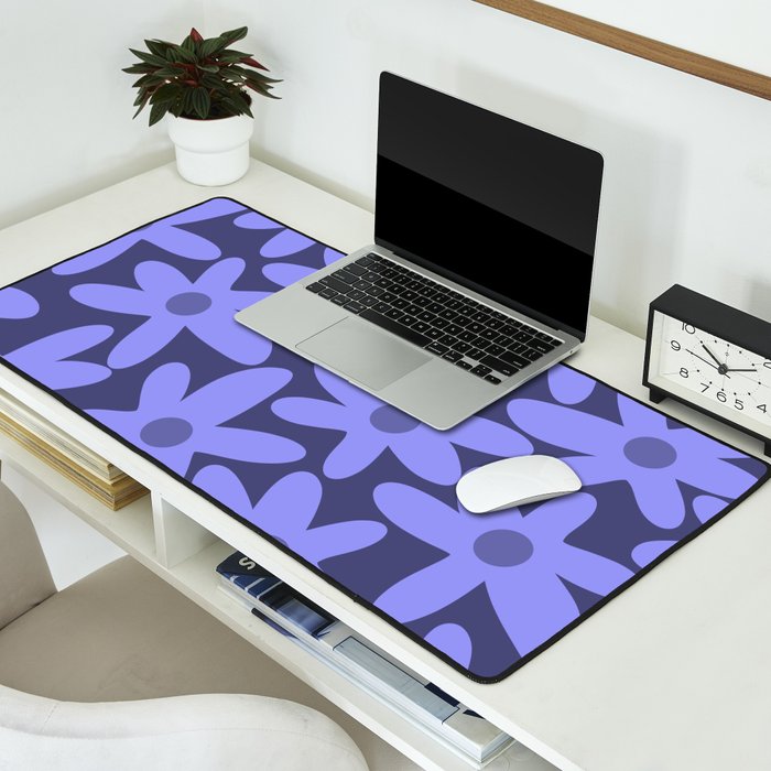 Daisy Time Retro Floral Pattern in Periwinkle Purple Desk Mat Gallery Image 2