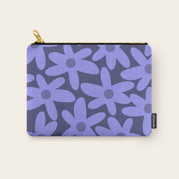 Daisy Time Retro Floral Pattern in Periwinkle Purple Carry All Pouch Gallery Image 1