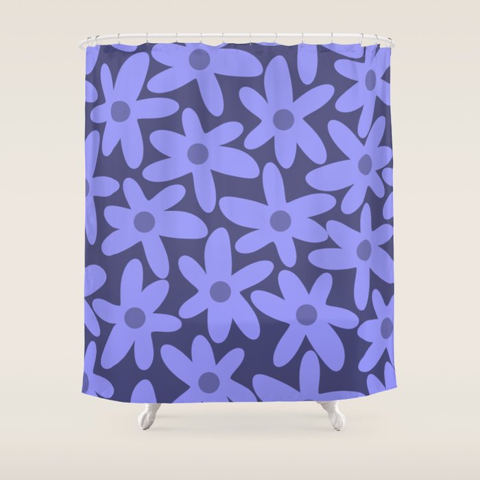 Daisy Time Retro Floral Pattern in Periwinkle Purple Shower Curtain Gallery Image 1