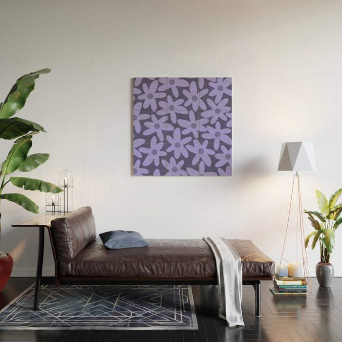 Daisy Time Retro Floral Pattern in Periwinkle Purple Wood Wall Art Gallery Image 2