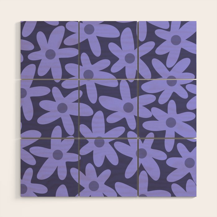 Daisy Time Retro Floral Pattern in Periwinkle Purple Wood Wall Art Gallery Image 1