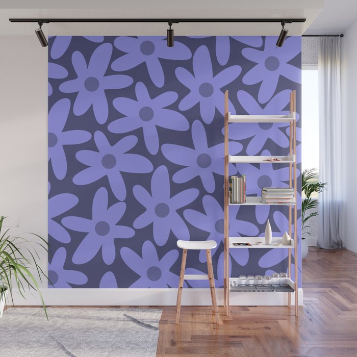 Daisy Time Retro Floral Pattern in Periwinkle Purple Wall Mural Gallery Image 1