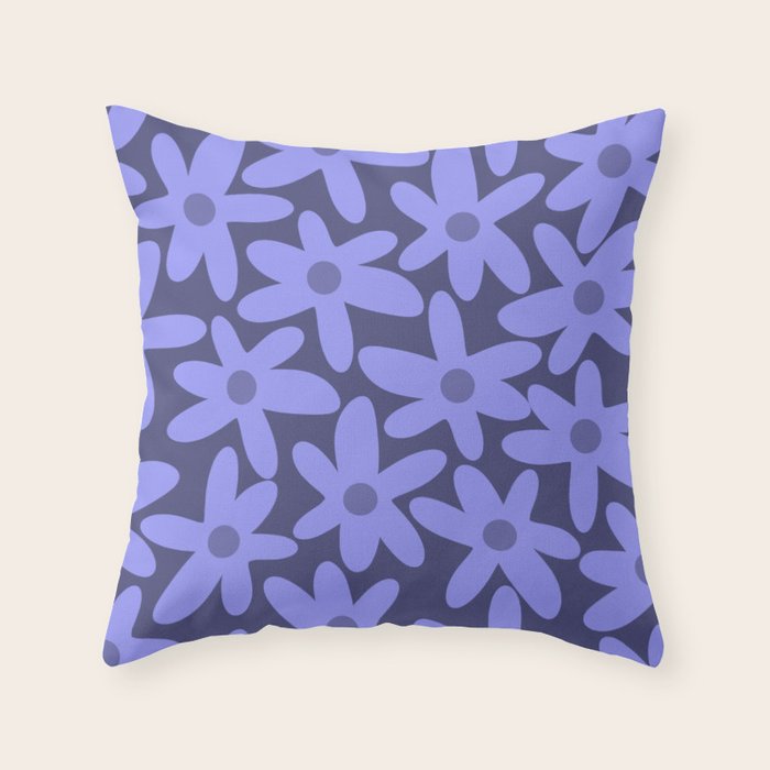 Daisy Time Retro Floral Pattern in Periwinkle Purple Throw Pillow Gallery Image 6