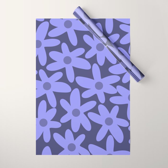 Daisy Time Retro Floral Pattern in Periwinkle Purple Wrapping Paper Gallery Image 1