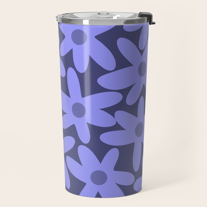 Daisy Time Retro Floral Pattern in Periwinkle Purple Travel Mug Gallery Image 2